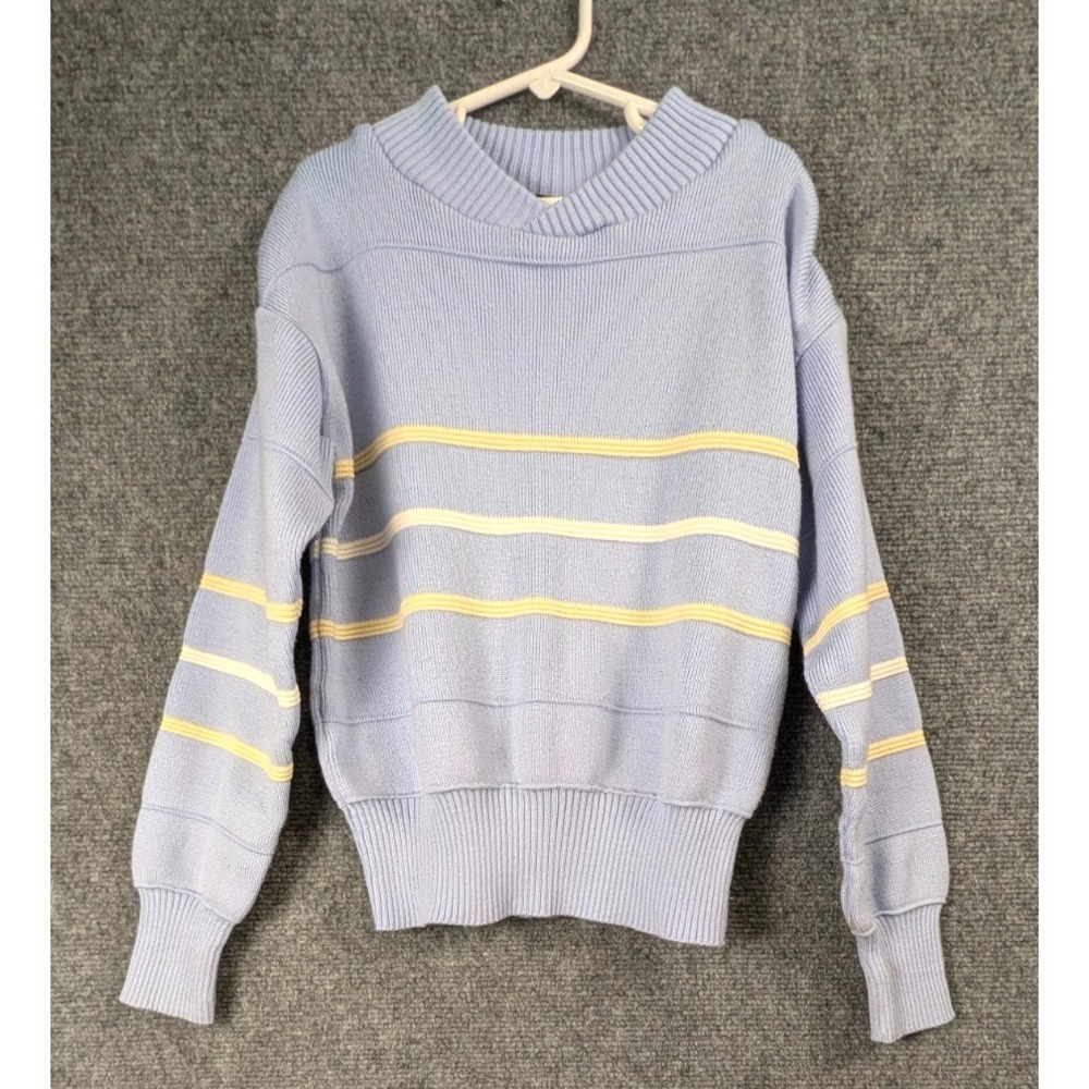 Vintage Profile Youth Knit Sweater‎ Light Blue Striped V-Neck Pullover Size M 10